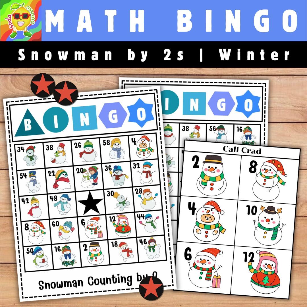 Snowman Counting by 2s | Winter Math Bingo Game | Winter Bingo Game for ...