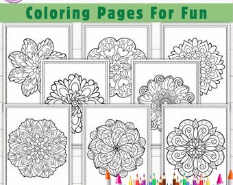 Mandala Coloring Pages Printable, 15 Mandala Designs for Adults, Relaxing Coloring Book, Digital Download, Relaxing Art Download