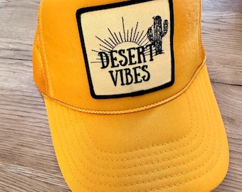 Desert Vibes trucker hat, desert hat, cactus hat, adventure, explore, travel, Arizona, Las Vegas, Palm Springs, Scottsdale, spring break