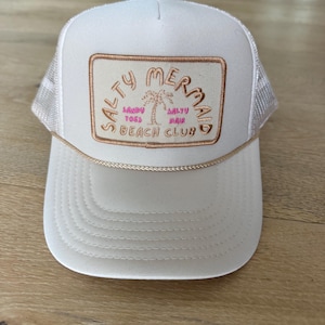 salty mermaid BEACH trucker hat. sandy toes, salty hair, beach club, summer tan