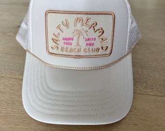salty mermaid BEACH trucker hat. sandy toes, salty hair, beach club, summer