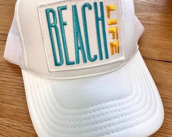 Beach Life trucker hat, beach trucker hat, travel, adventure, fun hats, patch, beach, girls trips, spring break, vacation