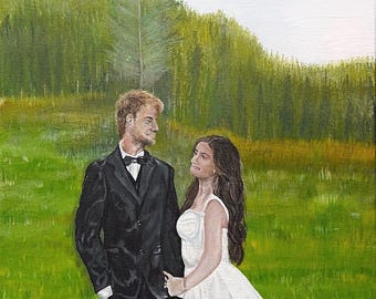 Custom Hand Painted Wedding Portrait on 16''x20'' Black Stretched Canvas *if out of stock, please check back in a few weeks :)*
