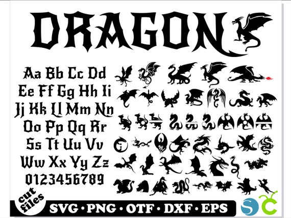 ギャラクシーアイズフォントドラゴン　タキオンドラゴン　プライムフォントドラゴン Dragon Bundle | Dragon Font TTF, Dragon SVG, Dragon Font SVG