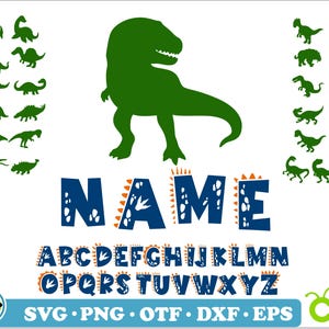 Dinosaur SVG PNG Bundle, Dinosaur name svg, Dinosaur Birthday svg, Dinosaur Font svg png, Dinosaur png, Dinosaur svg, Dino Font Baby font