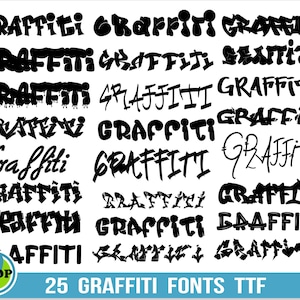 Pacchetto di font Graffiti - 25 font Graffiti TTF, font urbani, font scritti a mano, font street art, lettere graffiti, font display, font hip hop