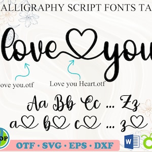 Love you Font with Hearts | Cursive Font, Valentines Day Font, Script Font, Valentine font, Cute font Love font, Heart Font, Font with Tails