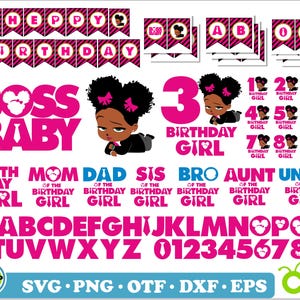 Afro Boss Baby Girl Birthday Bundle, Black Boss Baby Girl Party, Boss Baby Girl font ttf, Boss Baby Girl svg, Boss Baby Girl Birthday Banner