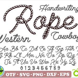 Fonte de corda de cowboy TTF Letras de cowboy ocidentais SVG PNG - Fonte de caligrafia svg Letras de corda svg Fonte ocidental svg Fonte ocidental Cricut Fonte de cowboy