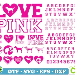 Ik hou van roze SVG-bundel, ik hou van roze lettertype svg, liefde roze svg, ik hou van roze png, liefde roze shirt svg, Pink College Sports-lettertype, meisjes svg-lettertypen