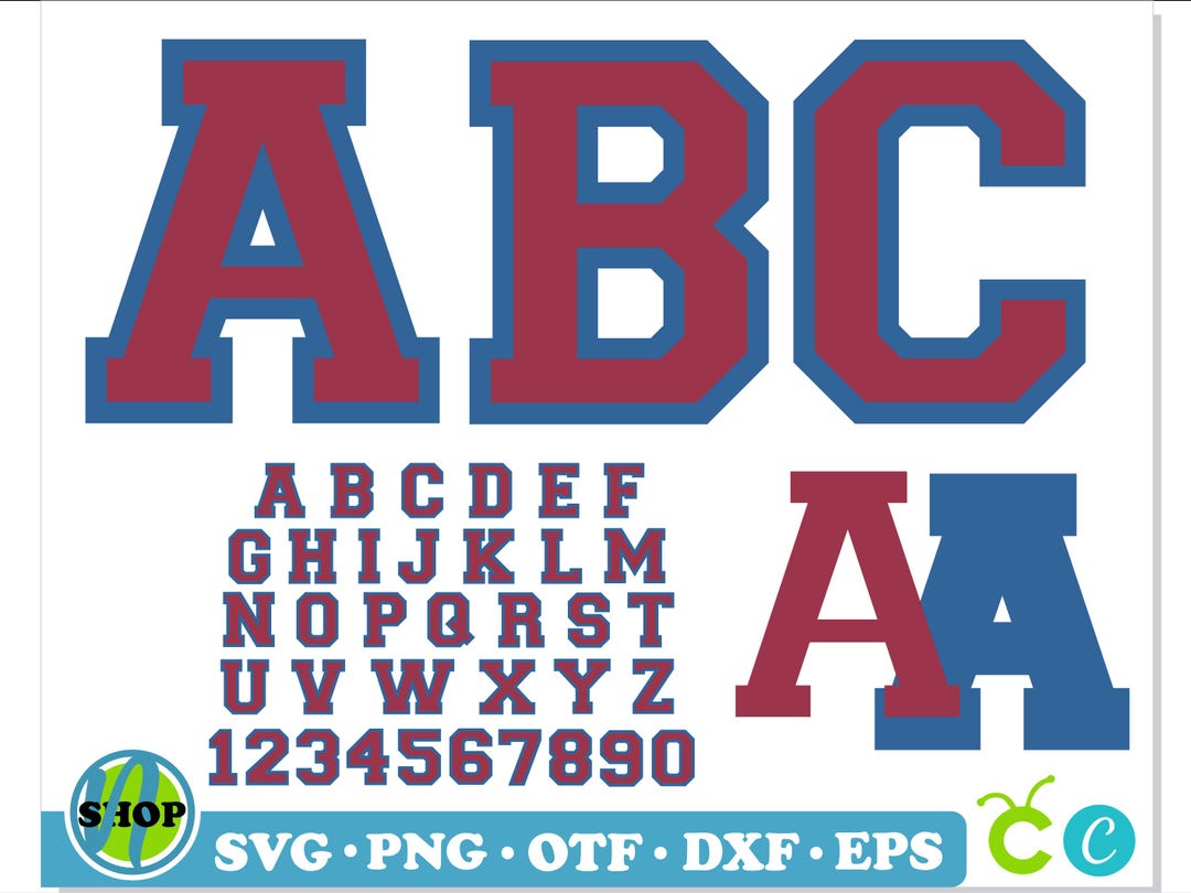 College Font TTF PNG SVG Red Blue Cricut Canva | Varsity Font, College ...