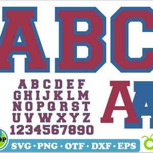 College Font TTF PNG SVG Red Blue Cricut Canva | Varsity Font, College Font png, Sport Font, College letters svg Layered, Sports shirt