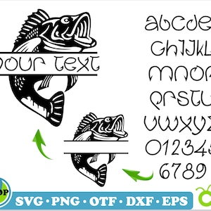 Fish Hook font + Bass Fish Monogram | Bass Fish svg, Fish Hook Fishing Font svg, Split Bass Fishing monogram svg, Fish hooks letters Cricut