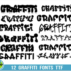 Graffiti Font Bundle -12 Graffiti Fonts TTF, Urban Font, Handwritten Font, Street Art Font, Graffiti letters, Display Font, Hip Hop Font