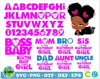 African American Boss Girl Bundle | Boss Girl Font + Boss Baby Birthday Girl | Baby font svg, Boss Baby Girl font svg, Girl Birthday svg