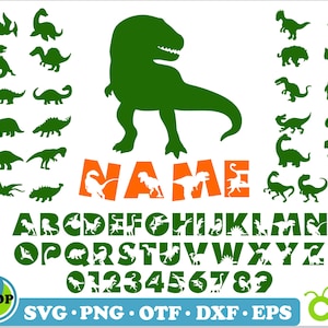 Dinosaur Bundle SVG PNG TTF files | Dinosaur name svg, Dinosaur Birthday svg, Dinosaur svg png, Dino-saur Font svg, Dinosaur Font, Dino Font