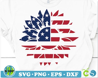 Bandera estadounidense de girasol SVG PNG, bandera estadounidense de girasol svg, girasol svg cricut, bandera estadounidense 4 de julio svg, patriótico svg, girasol png