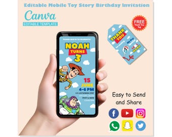 Editable Toy Story Mobile Invitation, Toy Story Birthday Invitation, Toy Story Invitation Phone, Toy Story Party Flyer Evite Invitation