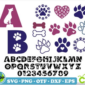 Dog Bundle SVG PNG TTF | Dog Font ttf, Dog Paw svg, Dog Font svg, Dog Bone svg, Dog Font png, Dog letters svg, Dog svg png, Dog Bundle png