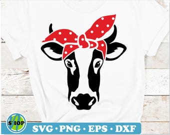 Ko-bandana med prickar SVG, ko-bandana svg png, ko-ansikte svg, ko-huvud svg, gårds-svg, kviga svg, ko svg, ko med röd rosett svg, mjölkko