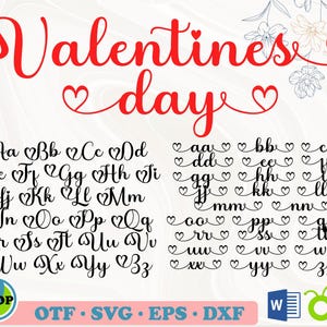 Valentine Day Font with Hearts TTF | Love font SVG, Font with Hearts svg, hearts letters svg, Hearts Love svg, Heart font svg, Cursive Font