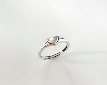 Dainty Adjustable Sterling Silver Heart Signet Ring – Minimalist Jewelry for Women