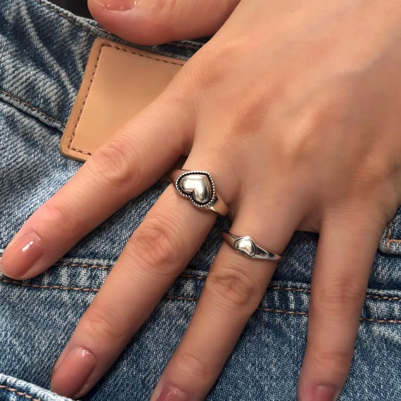 Anillo de corazón delicado, anillo de sello, anillo de corazón de