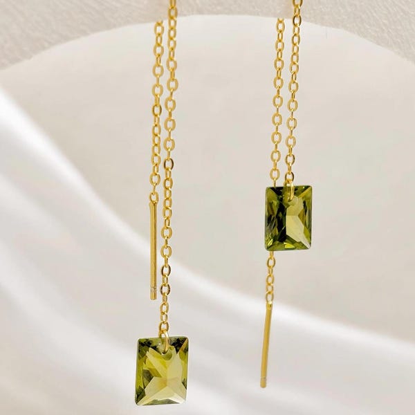 18k Gold Vermeil Emerald Cut CZ Threader Earrings