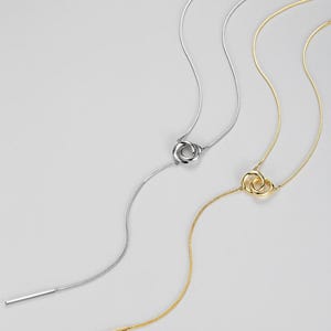Gold Interlocking Mobius Necklace, Platinum Loop Pendant