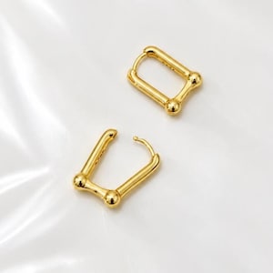 18K Gold Vermeil Rectangular Huggie Earrings, Geometric Small Hoops, Minimalist Everyday Jewelry, Solid Silver U Shaped Earrings, GiftforHer