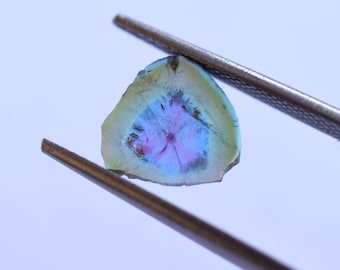 Paraiba Tourmaline Slice, Trapiche Paraiba, Natural Brazilian Paraiba Slice, Green and Blue Rare Pattern Slice, Untreated Paraiba Trapiche