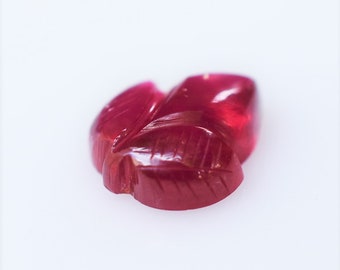 Ruby Carving from Mozambique, Untreated/Unheated Ruby Cabochon Carving, Bright Red Ruby Leaves for Custom Pendant, July Birthstone