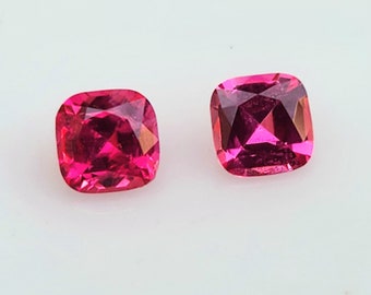 Red Spinel Cushion Matched Pair from Burma 4.3mm, Matched Pair Mansin Jedi Spinel for Earrings .75 cts, August Birthstone Round Pair
