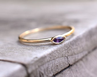 Purple Sapphire Stacking Ring in Rose Gold, Bezel Stackable Ring Size 7, September Birthstone ring, 4x2mm Marquis Sapphire Stacker