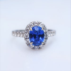 Sapphire and Diamond Ring, GIA Certified Unheated 2.22 Carat Burma Sapphire In Diamond and White Gold Ring, Appraisal Included
