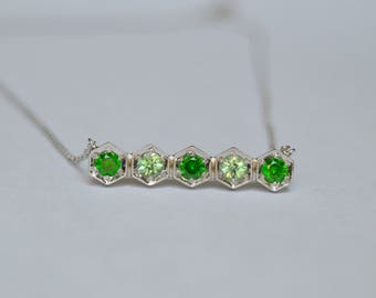 White Gold Eternity Necklace, 14 kt gold necklace, demantoid bar eternity necklace, demantoid necklace