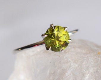 Sterling Silver Trellis Style Peridot Ring, August Birthstone Ring, green gemstone ring, alternative engagement ring, engagement ring