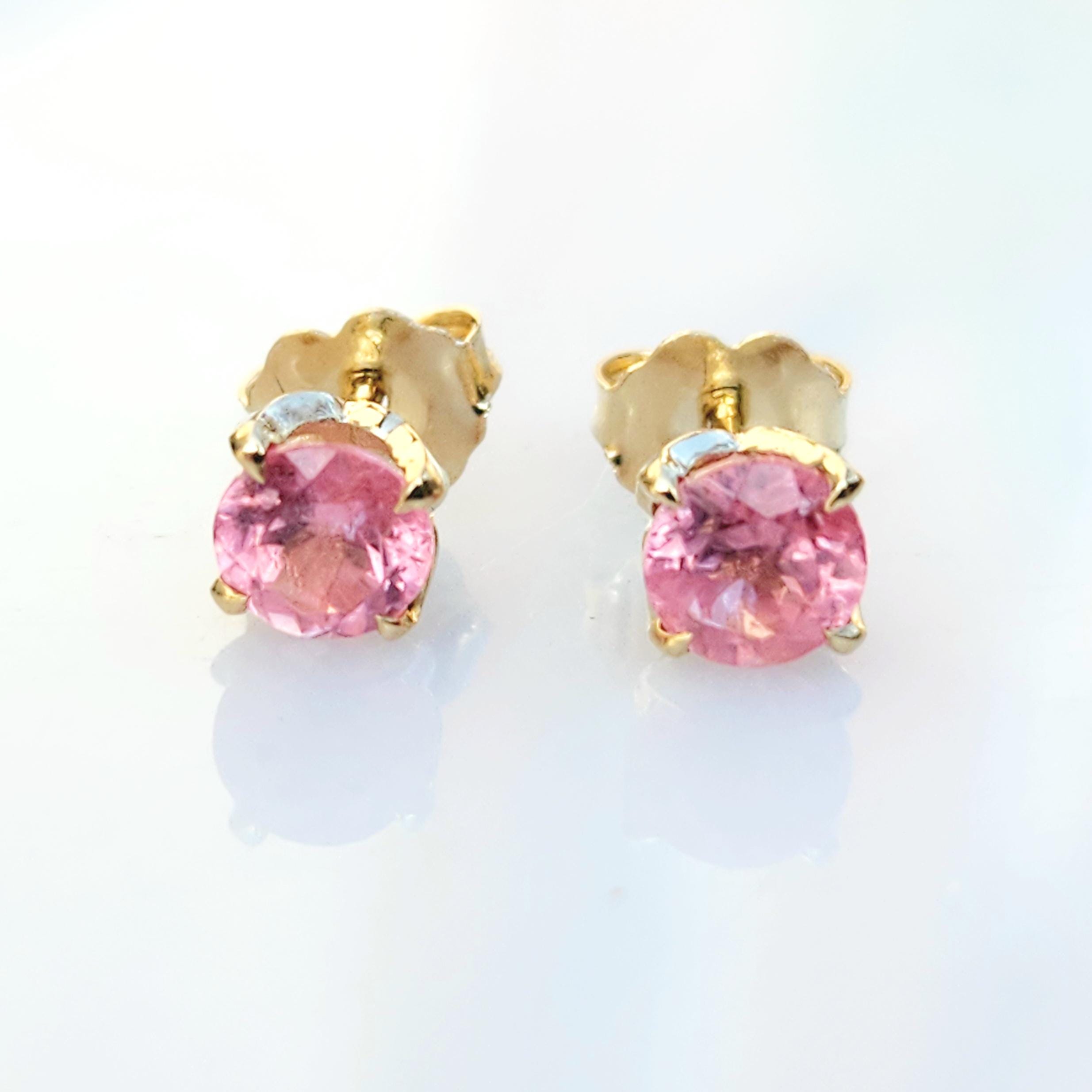 Rhodochrosite 5mm Stud Earrings, 14kt Yellow Gold Prong Set Rhodochrosite Antique Style Studs, low profile studs
