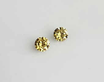 Lemon Yellow Diamond Pair: 0.34 ct Untreated Round Diamonds, April Birthstone