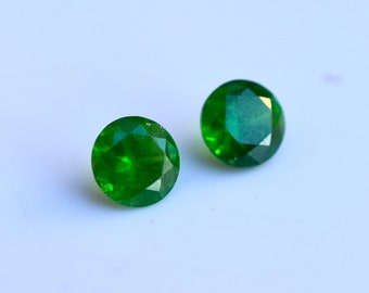 Demantoid Garnet Matched Pair Round 4.5mm, Natural Emerald Green Russian Demantoid with Horsetail Inclusions, January Birthstone for Jewelry