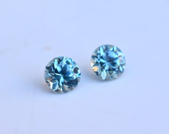 Blue Cambodian Zircon Matched Pair, 1.40 Carats 5mm Blue Loose Blue Zircon Pair for Custom Earrings, December birthstone Pair Round