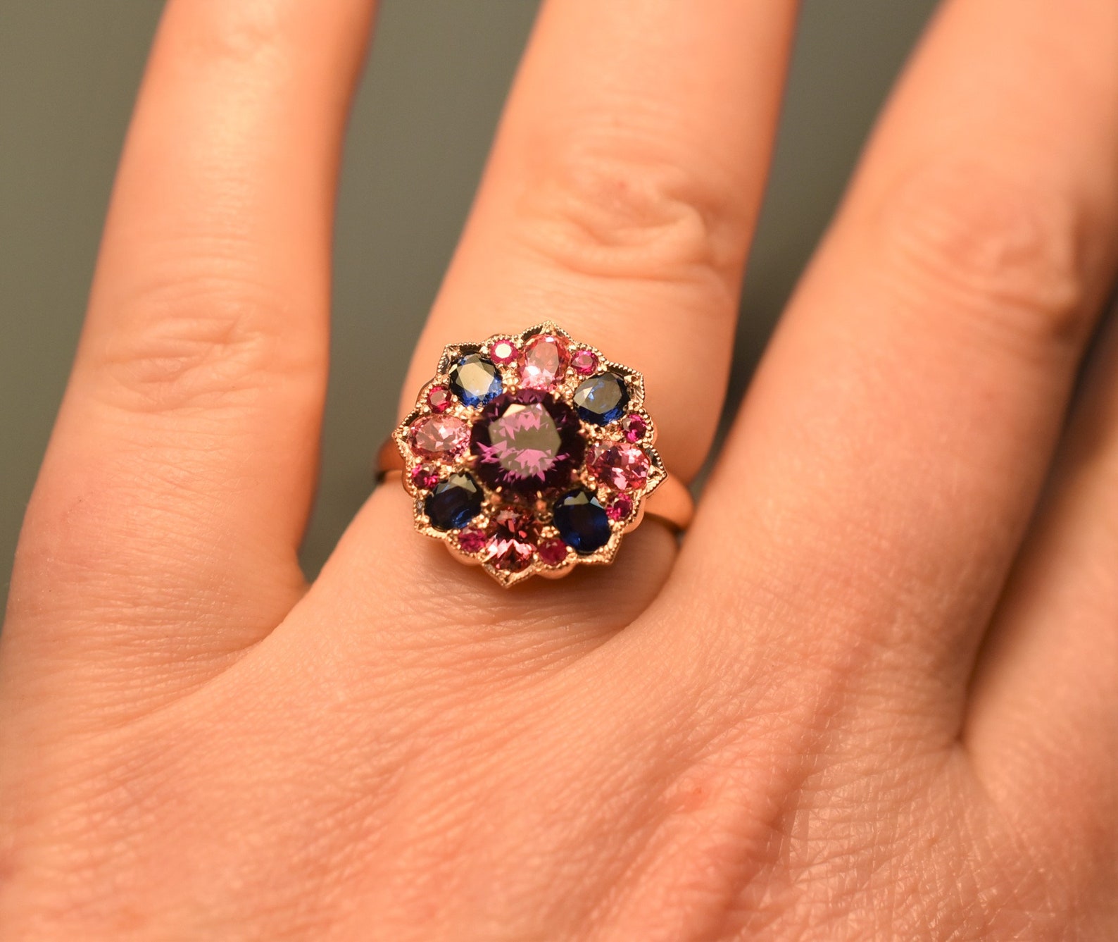 Rose Gold Statement Ring With Color Change Spinel Etsy