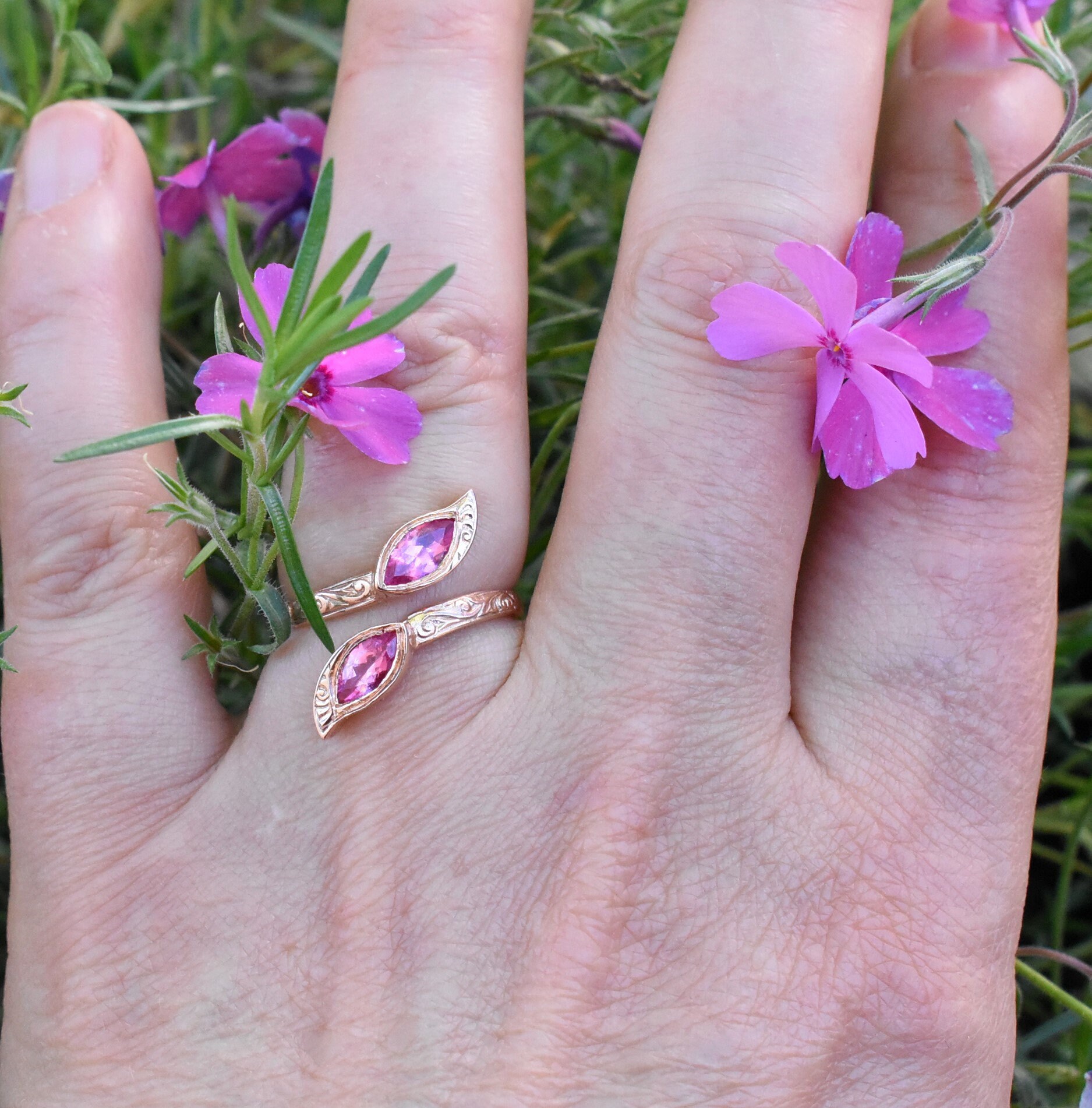 14 kt rose gold bypass ring petal ring floral ring mahenge Etsy