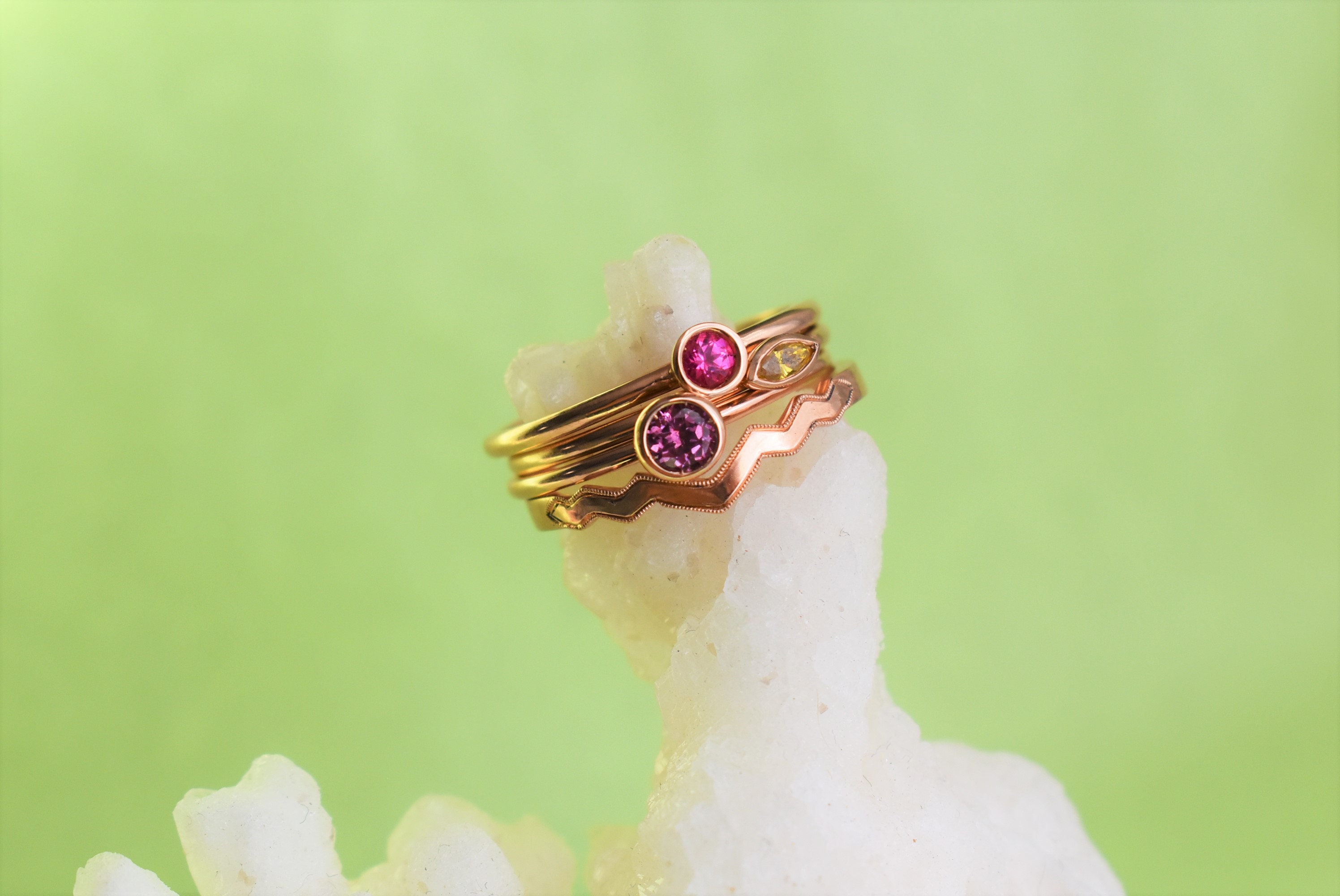 Custom 5mm Round Birthstone Stacking Ring in Gold or Platinum