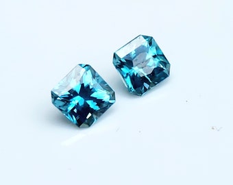 Radiant Cut Blue Zircon Pair from Cambodia