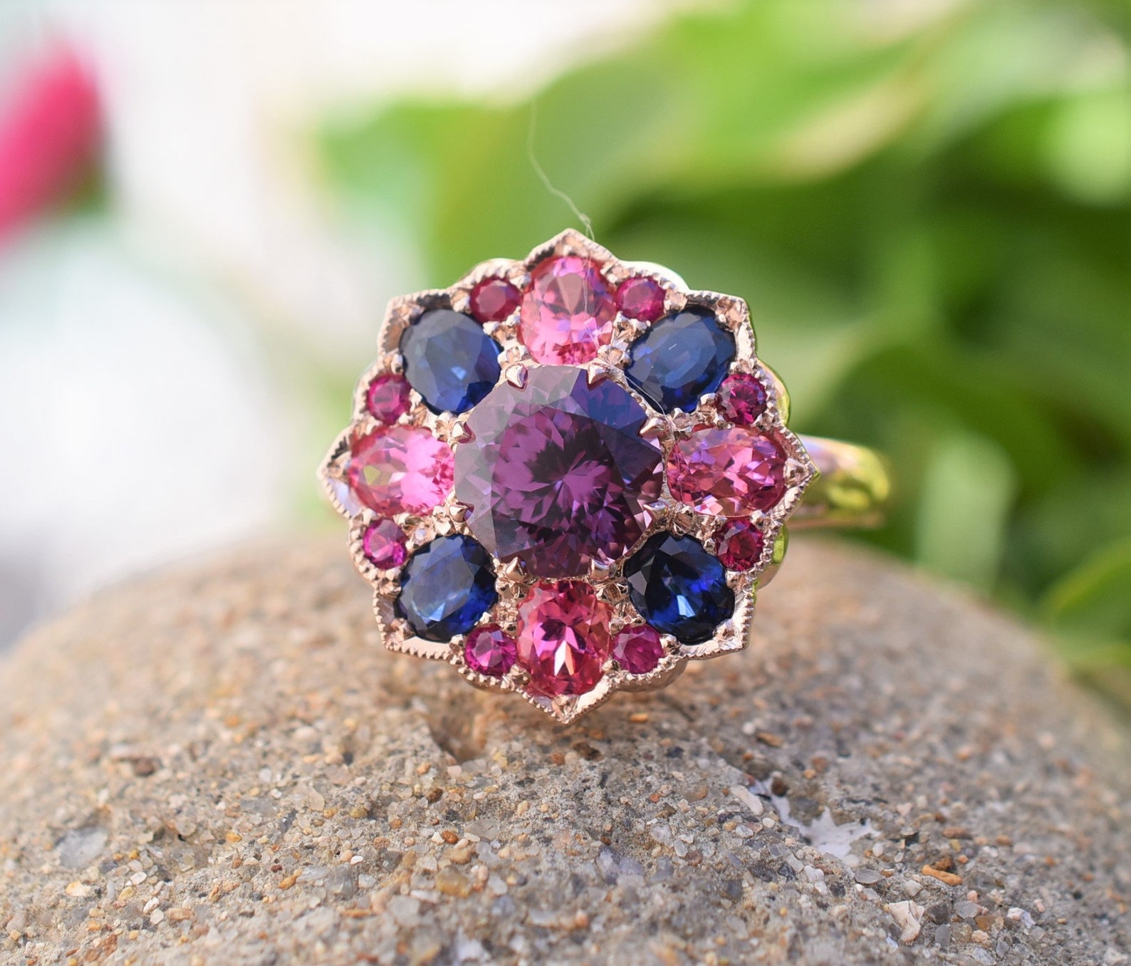 Rose Gold Statement Ring With Color Change Spinel Etsy