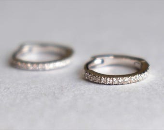 Diamond Hoops, Diamond Huggies 10mm diameter, available in yellow or white gold