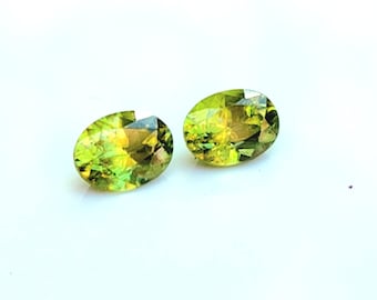 Green Madagascan Sphene Oval Pair 5.8x4.5mm, Portuguese Cut Untreated Tri Chroic Gem, Rare Sphene from Madagascar, 1.21 ct the pair