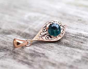 Grandidierite Pendant, Teal Gemstone Pendant, Rare Madagascar Gemstone Pendant, 14 Kt Rose Gold Pendant, Engraved Necklace, Penelope