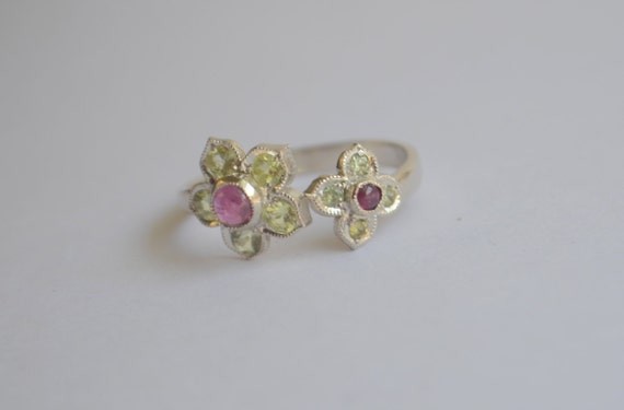 Silver Flower Open Ring ruby flower petal ring Victorian | Etsy